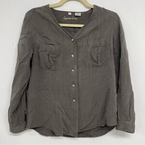 Cypress Grove Brown Silk Pearl Snap Lagenlook Blouse Womens S Long Sleeve Artsy